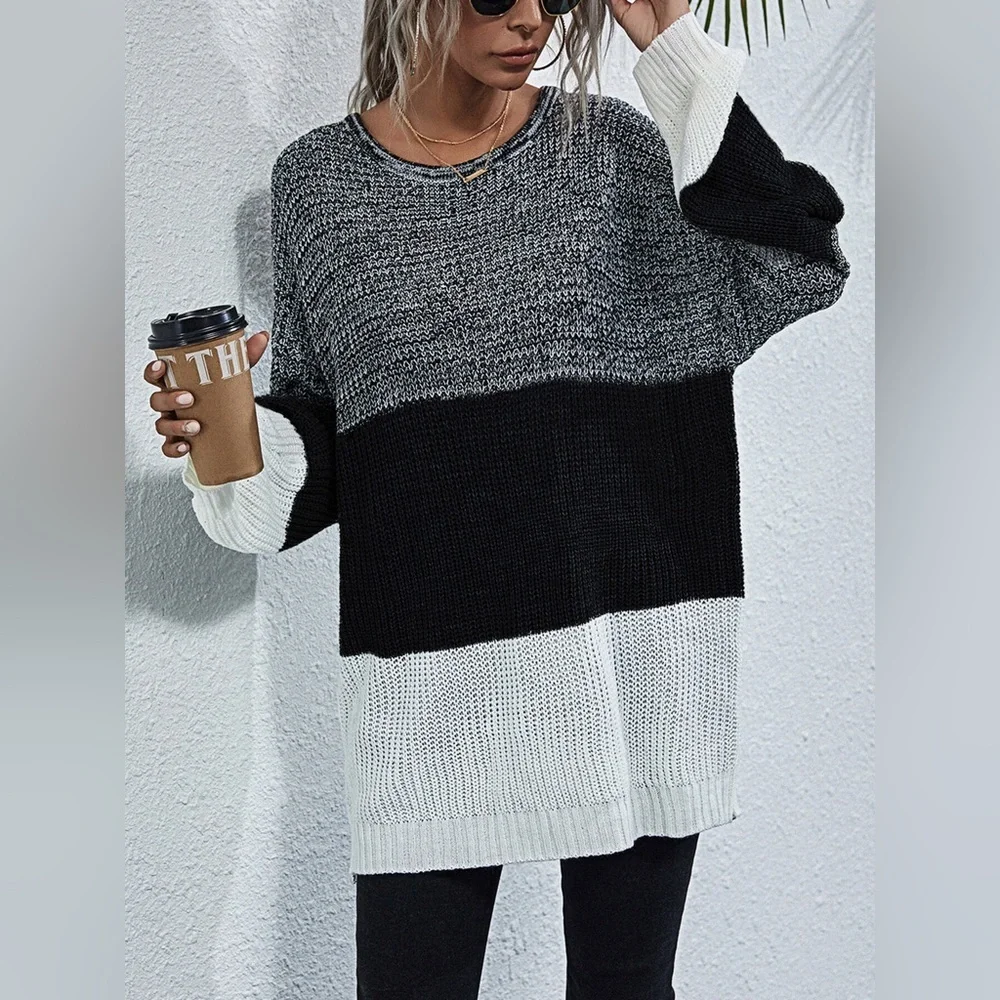 Color Block Round Neck Oversized Sweater